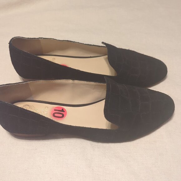 Vince Camuto VP MELLEY Black Loafers Size 10 Velvet Like Patterned Flat - Picture 1 of 8
